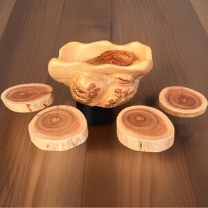 Rare Bird's Eye Aspen Burl Bowl And Coasters Hand Made In Yukon Canada, Marked